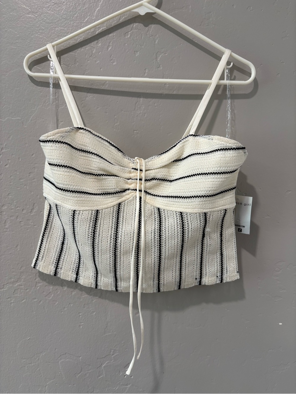 Madden Girl White with Black Stripes Spaghetti Strap Crop Top